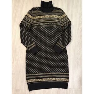 Lauren Ralph Lauren Black Gold Fair Isle Turtleneck Sweater Dress XL